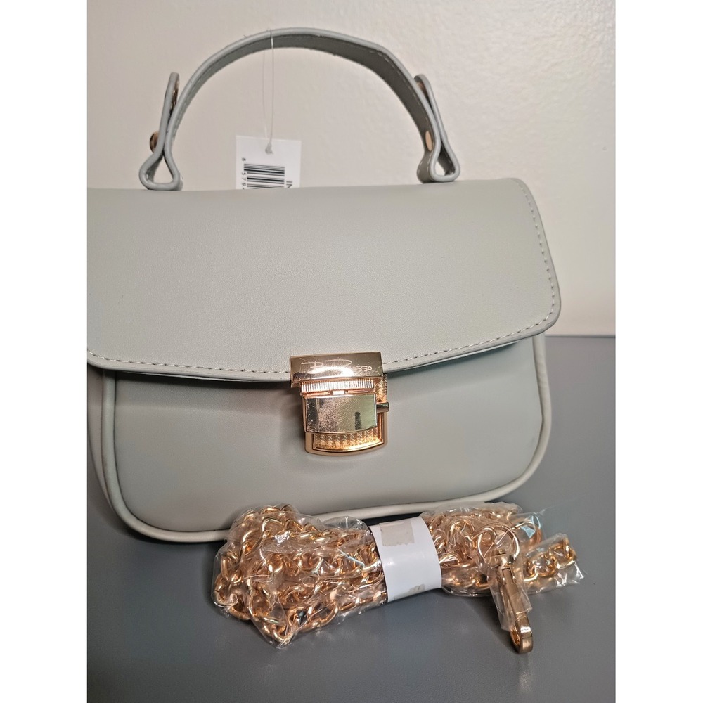 Bella Russo Light Gray Mini Top Handle Bag Gold Tone Clasp Clean Girl Balletcore
